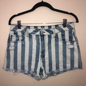 Rewash High Rise White & Blue Striped Jean Shorts